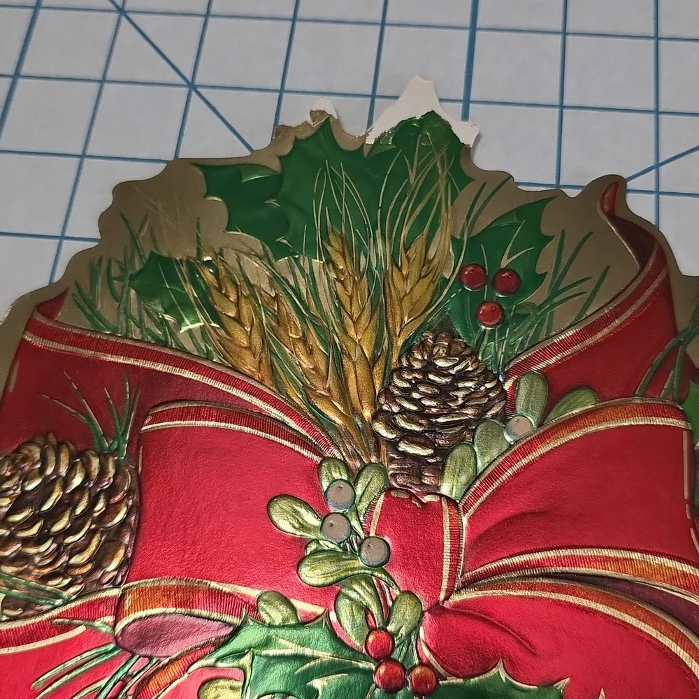 Die‎ Cut Foiled Cardboard Christmas Decorations Vtg Three Bells 13.5x10
